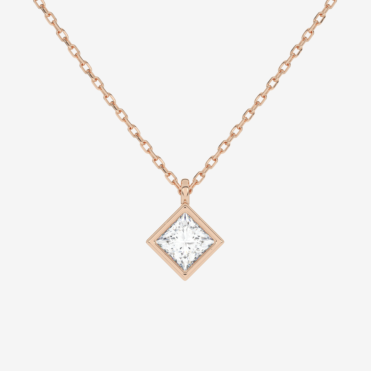 Platinum Princess Bezel Solitaire Lab Grown Diamond Pendant Necklace
