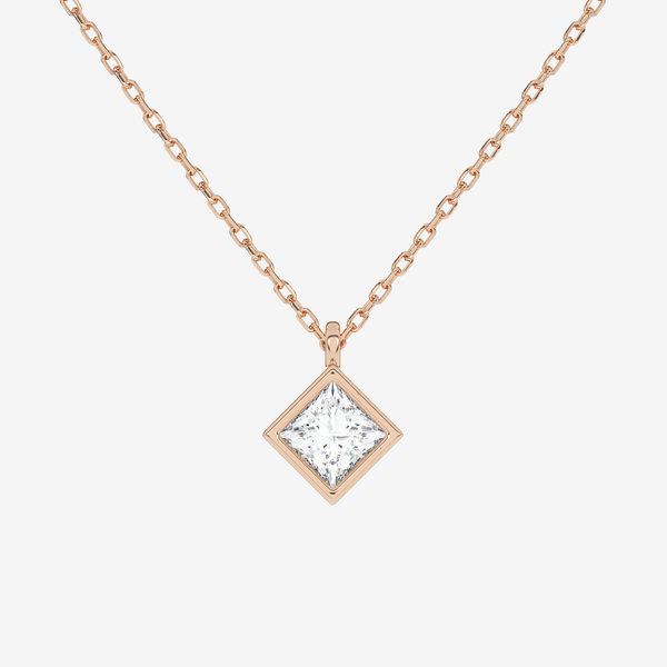 Platinum Princess Bezel Solitaire Lab Grown Diamond Pendant Necklace