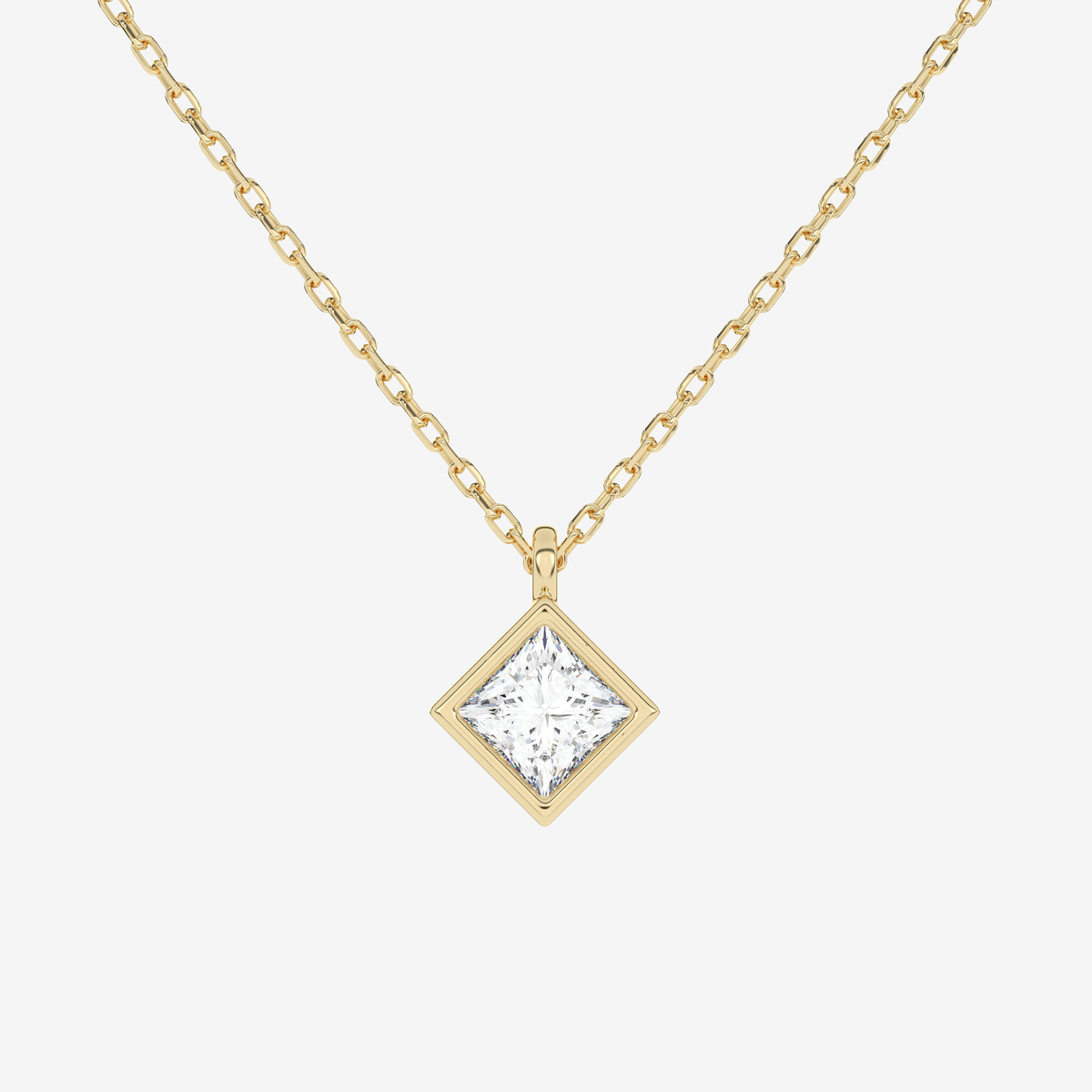 Platinum Princess Bezel Solitaire Lab Grown Diamond Pendant Necklace