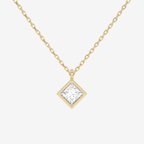 14K Rose Gold Princess Bezel Solitaire Lab Grown Diamond Pendant Necklace