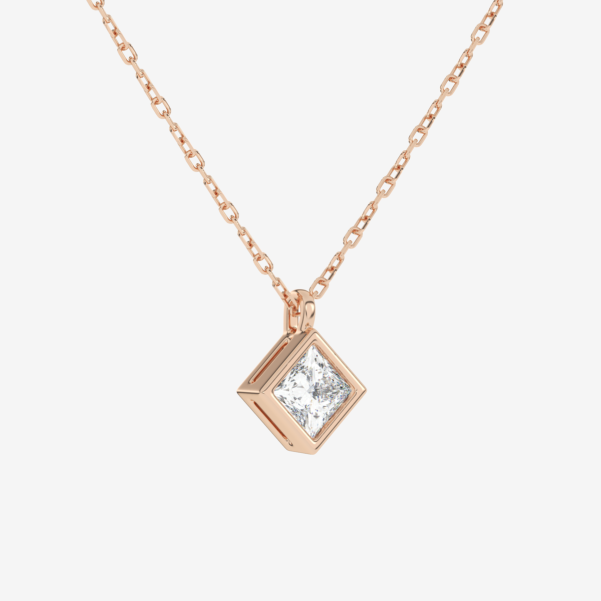 Platinum Princess Bezel Solitaire Lab Grown Diamond Pendant Necklace