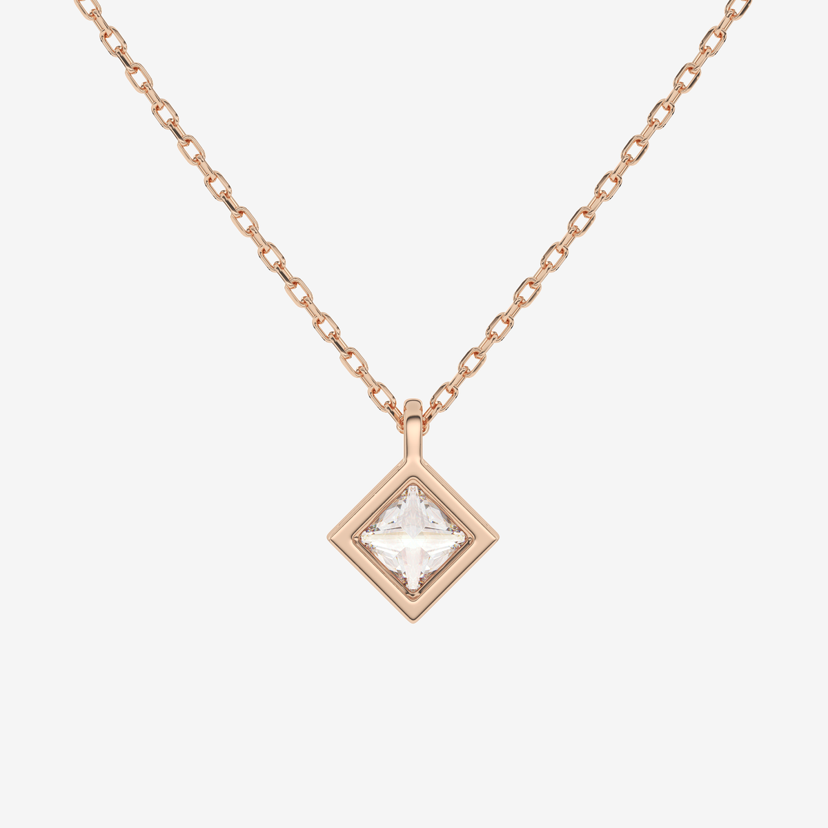 Platinum Princess Bezel Solitaire Lab Grown Diamond Pendant Necklace