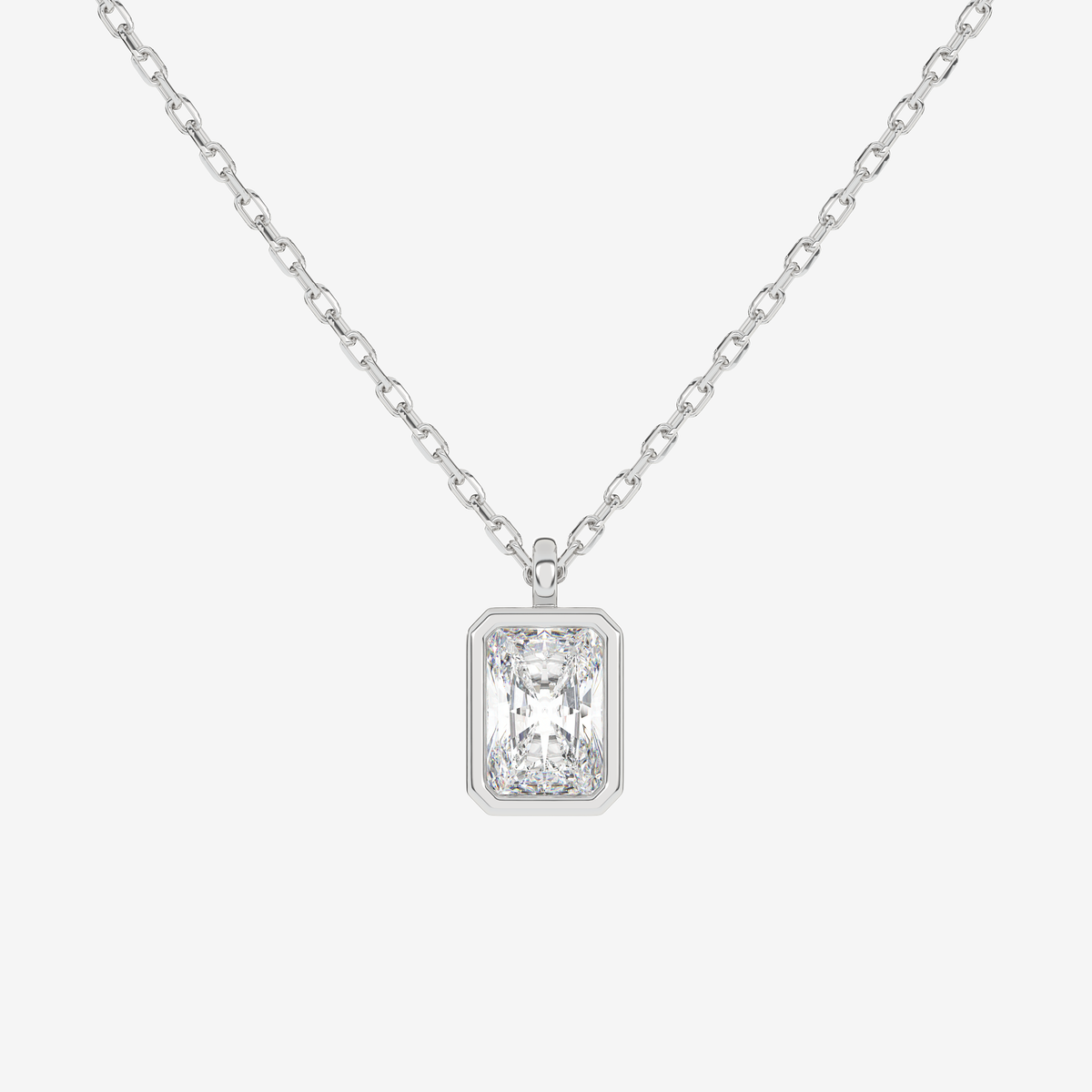 Platinum Radiant Bezel Solitaire Lab Grown Diamond Pendant Necklace