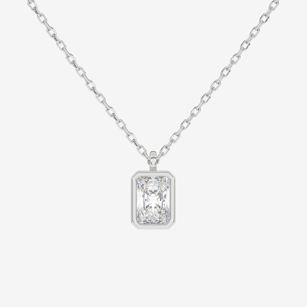 Platinum Radiant Bezel Solitaire Lab Grown Diamond Pendant Necklace