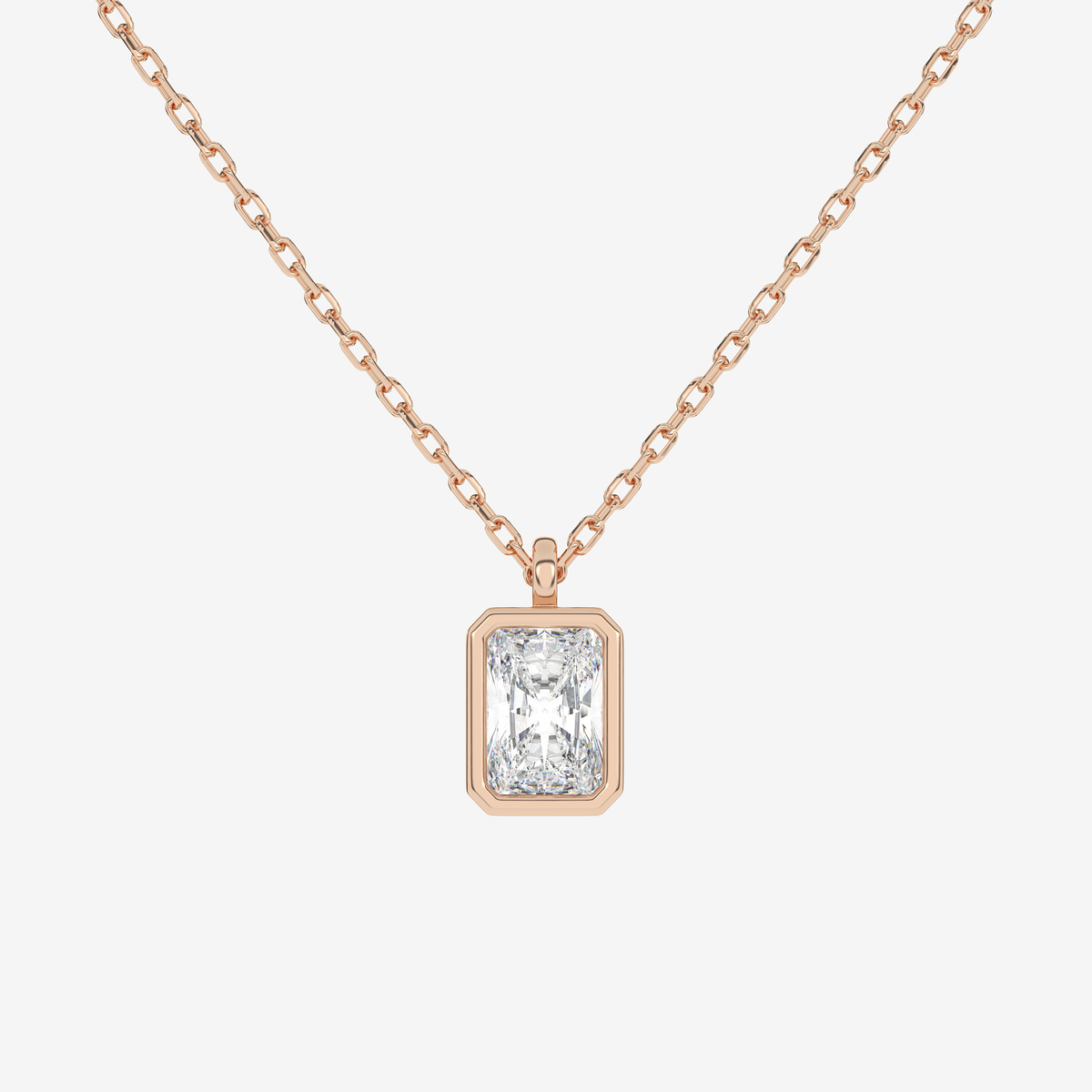 Platinum Radiant Bezel Solitaire Lab Grown Diamond Pendant Necklace