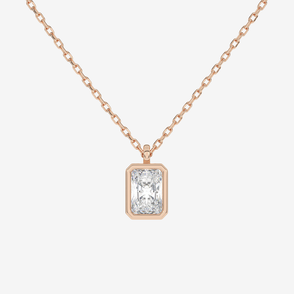 Platinum Radiant Bezel Solitaire Lab Grown Diamond Pendant Necklace