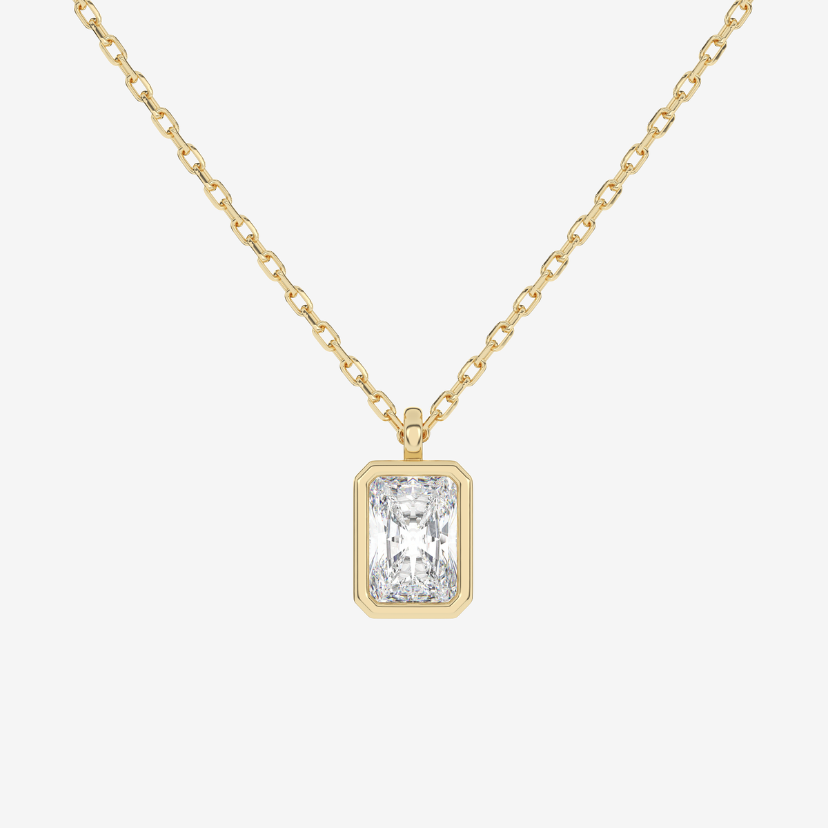 Platinum Radiant Bezel Solitaire Lab Grown Diamond Pendant Necklace