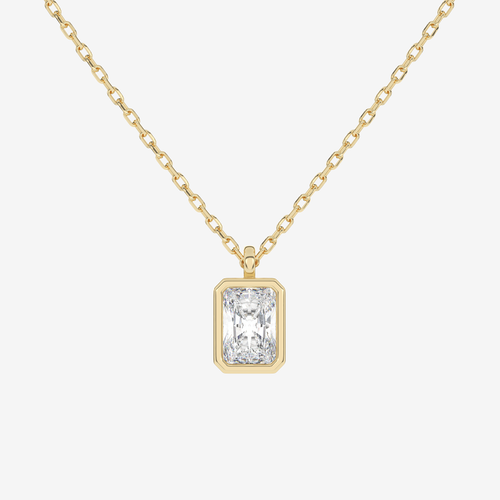 14K Rose Gold Radiant Bezel Solitaire Lab Grown Diamond Pendant Necklace