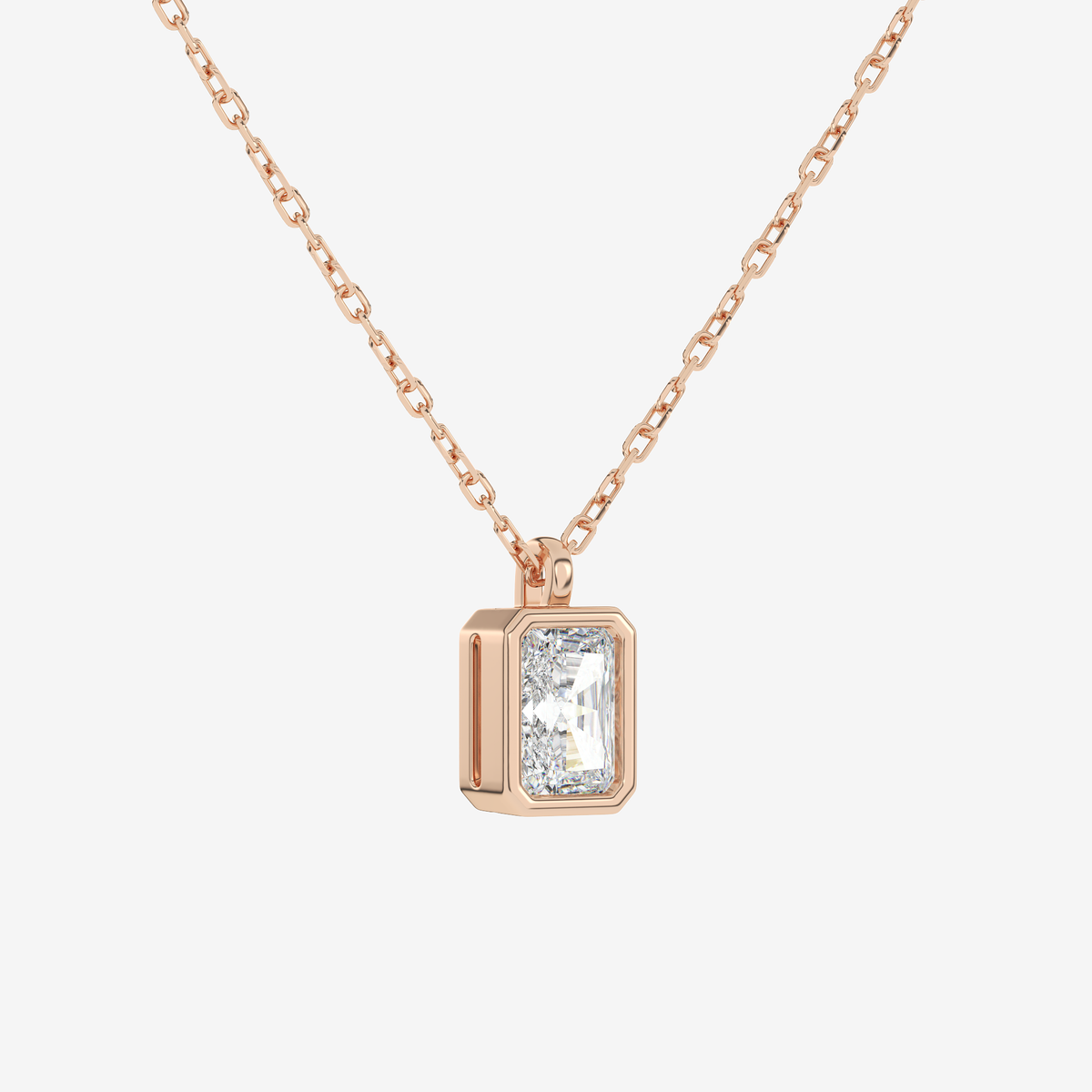 Platinum Radiant Bezel Solitaire Lab Grown Diamond Pendant Necklace
