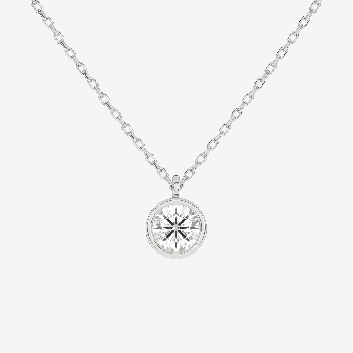 Platinum Round Bezel Solitaire Lab Grown Diamond Pendant Necklace