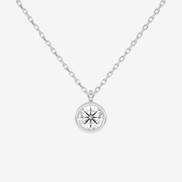 Platinum Round Bezel Solitaire Lab Grown Diamond Pendant Necklace