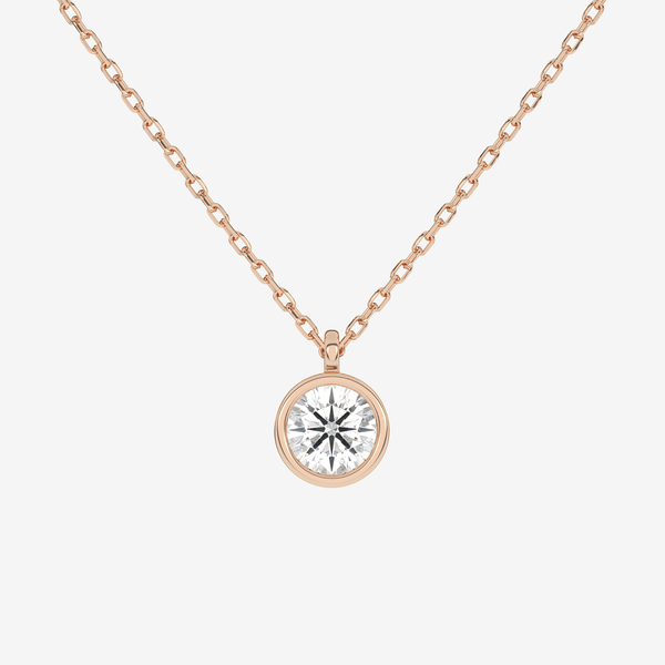 Platinum Round Bezel Solitaire Lab Grown Diamond Pendant Necklace