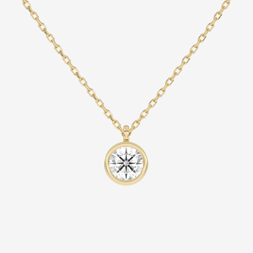 14K Rose Gold Round Bezel Solitaire Lab Grown Diamond Pendant Necklace