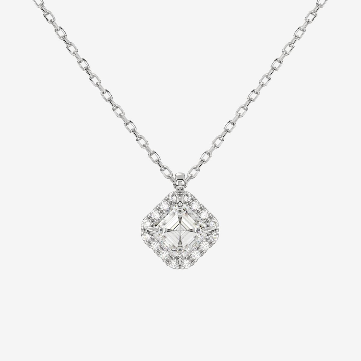 Asscher Halo Lab Grown Diamond Pendant Necklace in Platinum