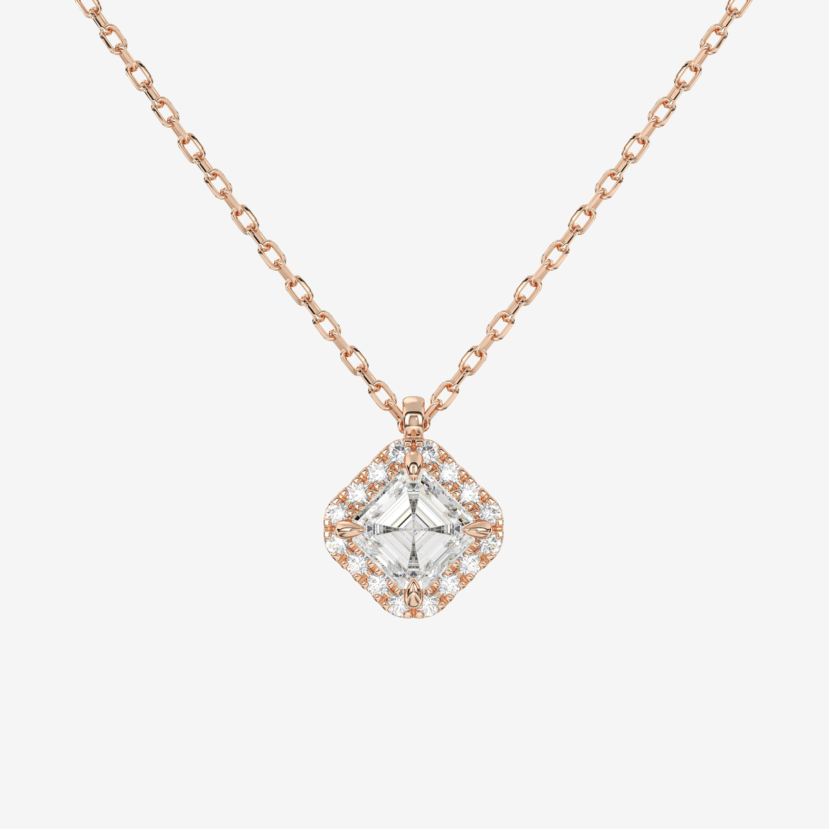 Asscher Halo Lab Grown Diamond Pendant Necklace in Platinum