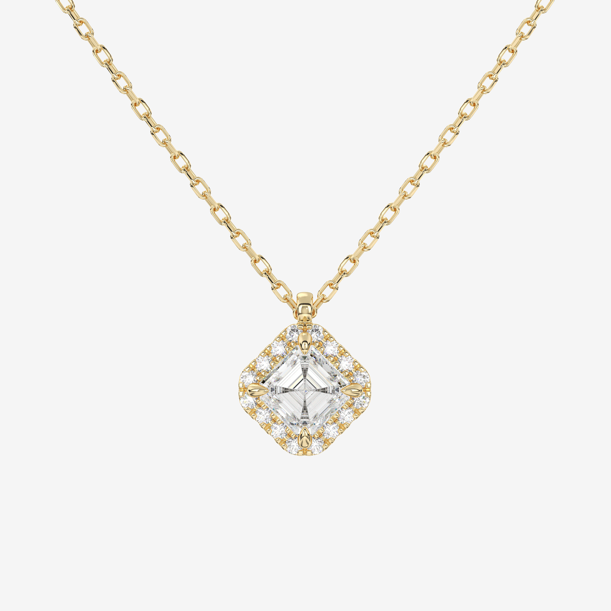 Asscher Halo Lab Grown Diamond Pendant Necklace in Platinum
