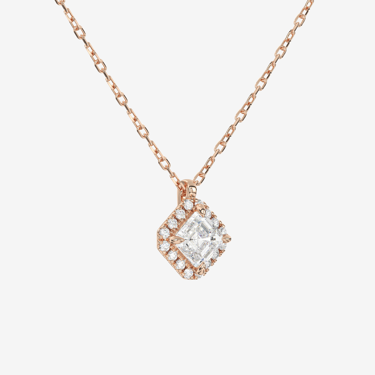 Asscher Halo Lab Grown Diamond Pendant Necklace in Platinum