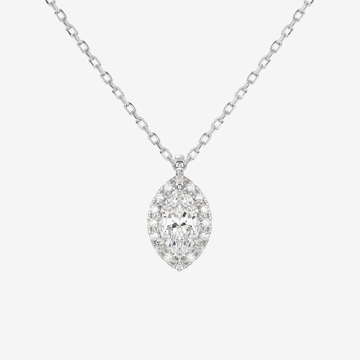 Marquise Halo Lab Grown Diamond Pendant Necklace in 14K White Gold