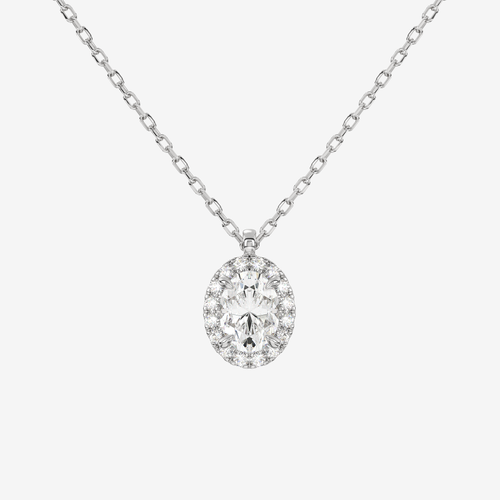 Oval Halo Lab Grown Diamond Pendant Necklace in 18K Yellow Gold