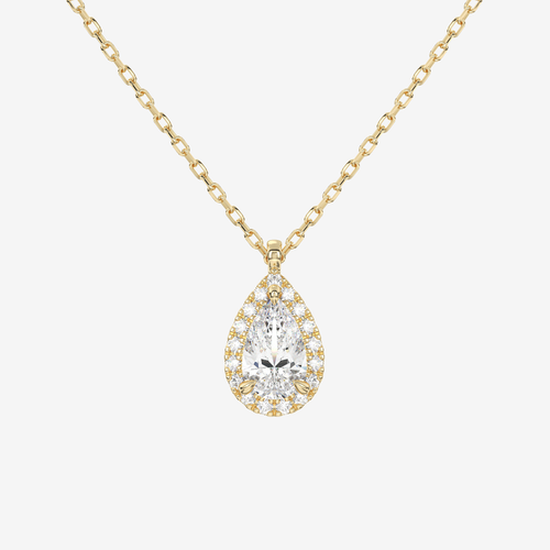 Pear Halo Lab Grown Diamond Pendant Necklace in 14K White Gold