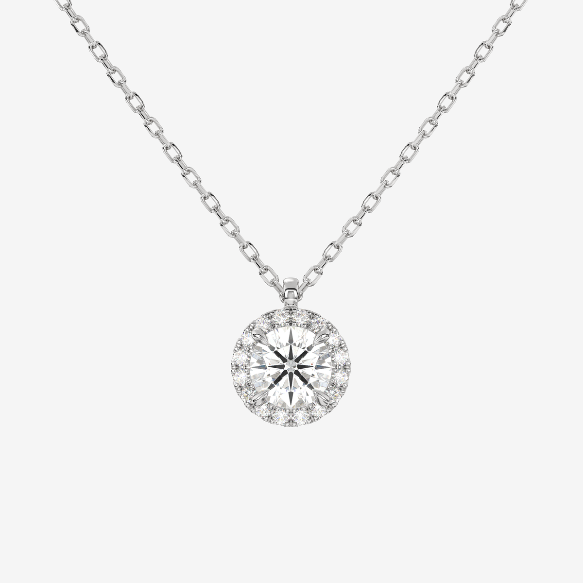 Round Halo Lab Grown Diamond Pendant Necklace in 14K White Gold