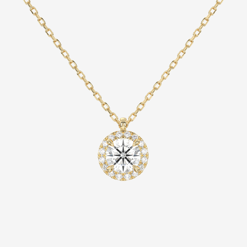 Round Halo Lab Grown Diamond Pendant Necklace in 14K White Gold