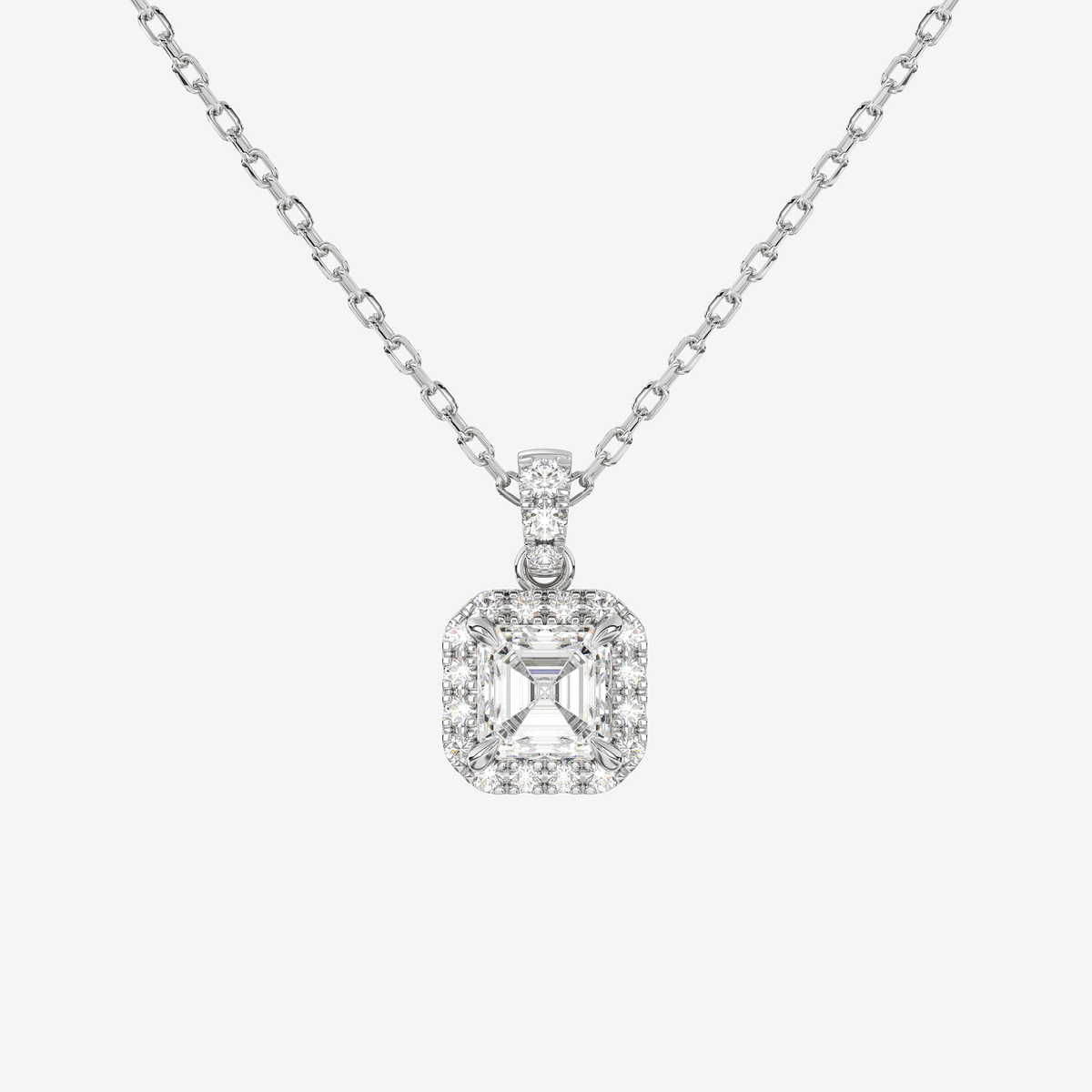 Asscher Halo Lab Diamond Pendant Necklace in 14K White Gold