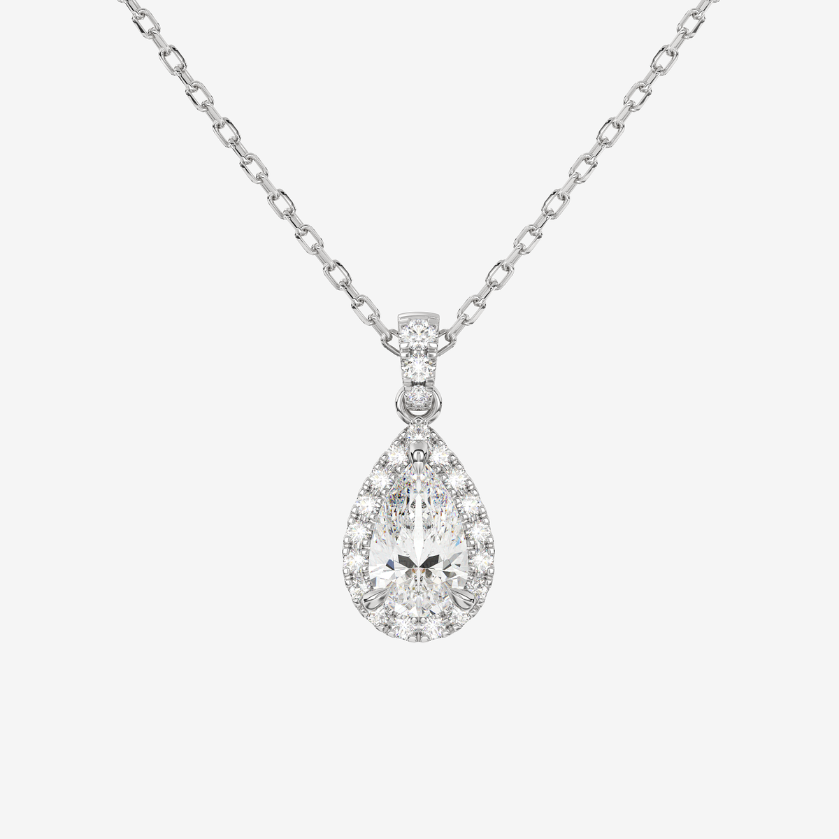 Pear Halo Lab Diamond Pendant Necklace in 14K White Gold