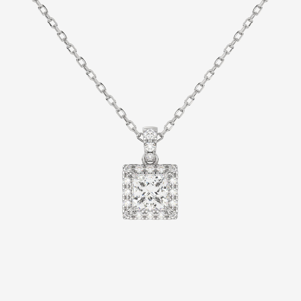Princess Halo Lab Diamond Pendant Necklace in 14K White Gold